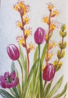 Dorothy, Tulips & foliage, watercolour.
